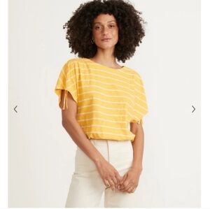 Marine‎ Layer Women's Blaine Cinch T-Shirt Yellow Striped Size S small